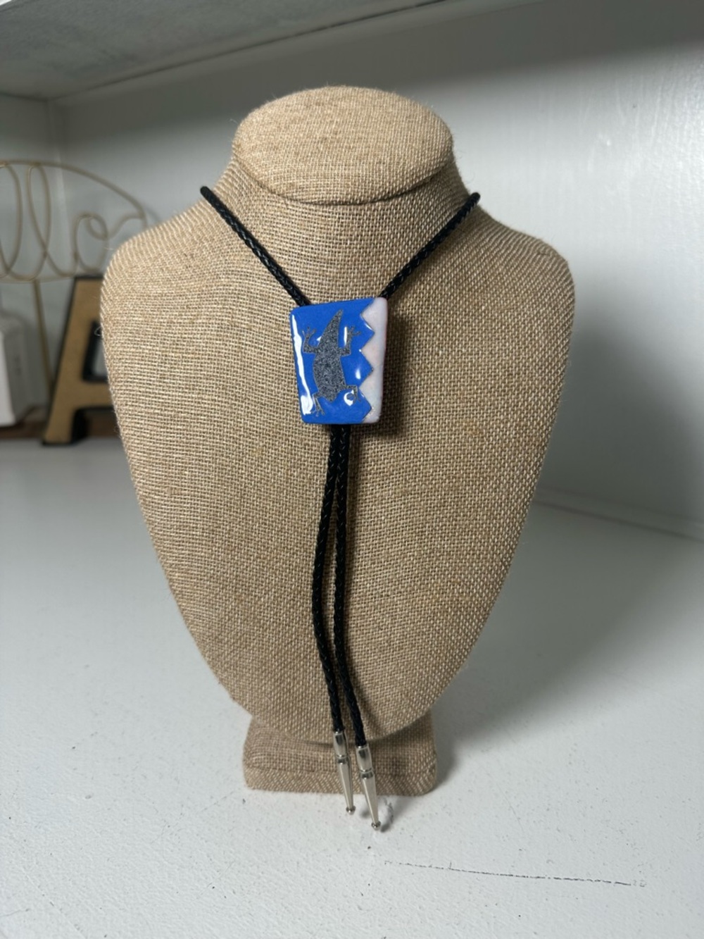 Vintage Blue Enamel Bolo Tie 18” Western Cowboy Southwestern Statement Unisex